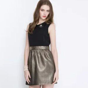 Anthro I Madeline Black and Gold Metallic Skirt size M
